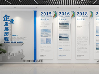 企業(yè)發(fā)展歷程藍(lán)色文化墻設(shè)計制作